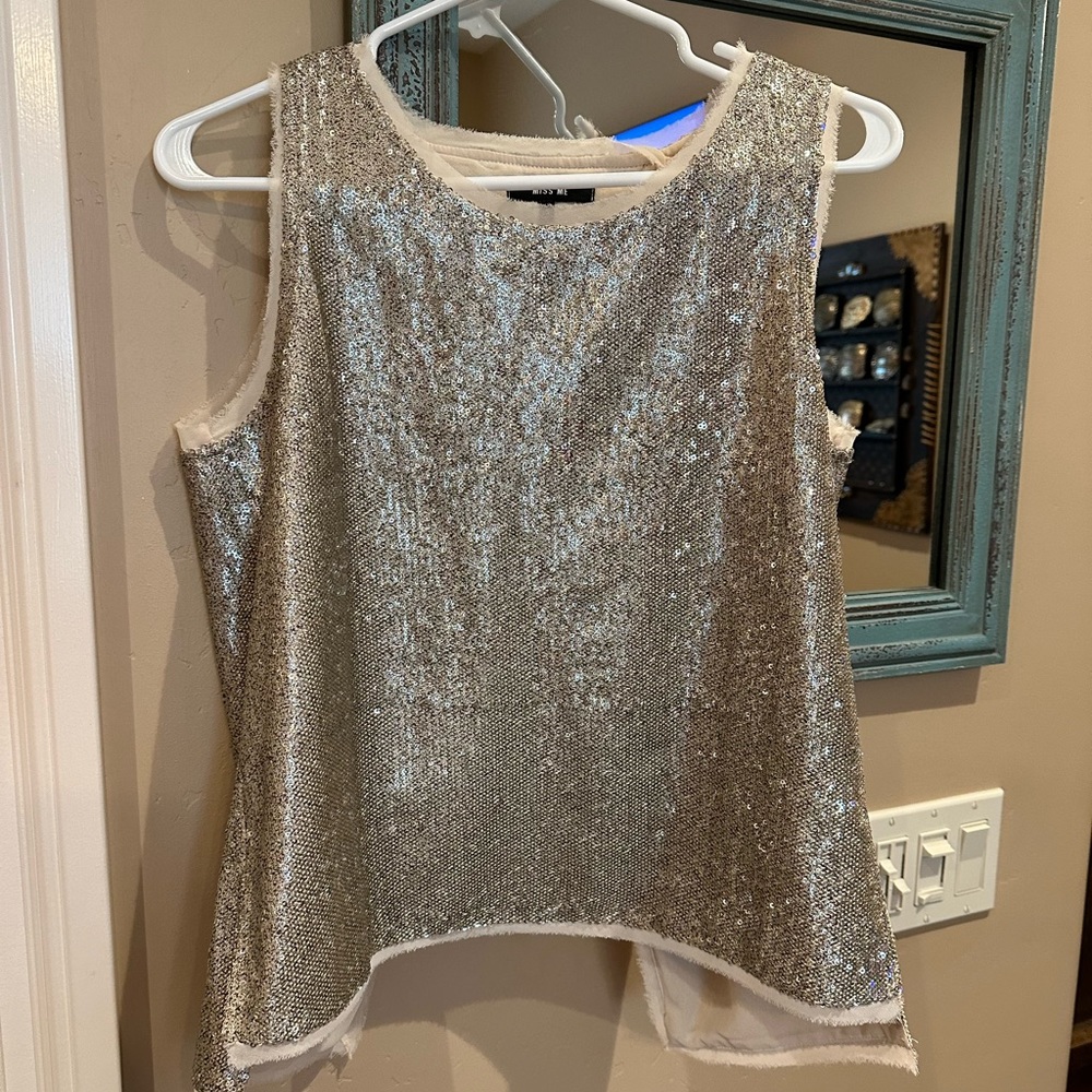 Miss Me sequin tank top with open back